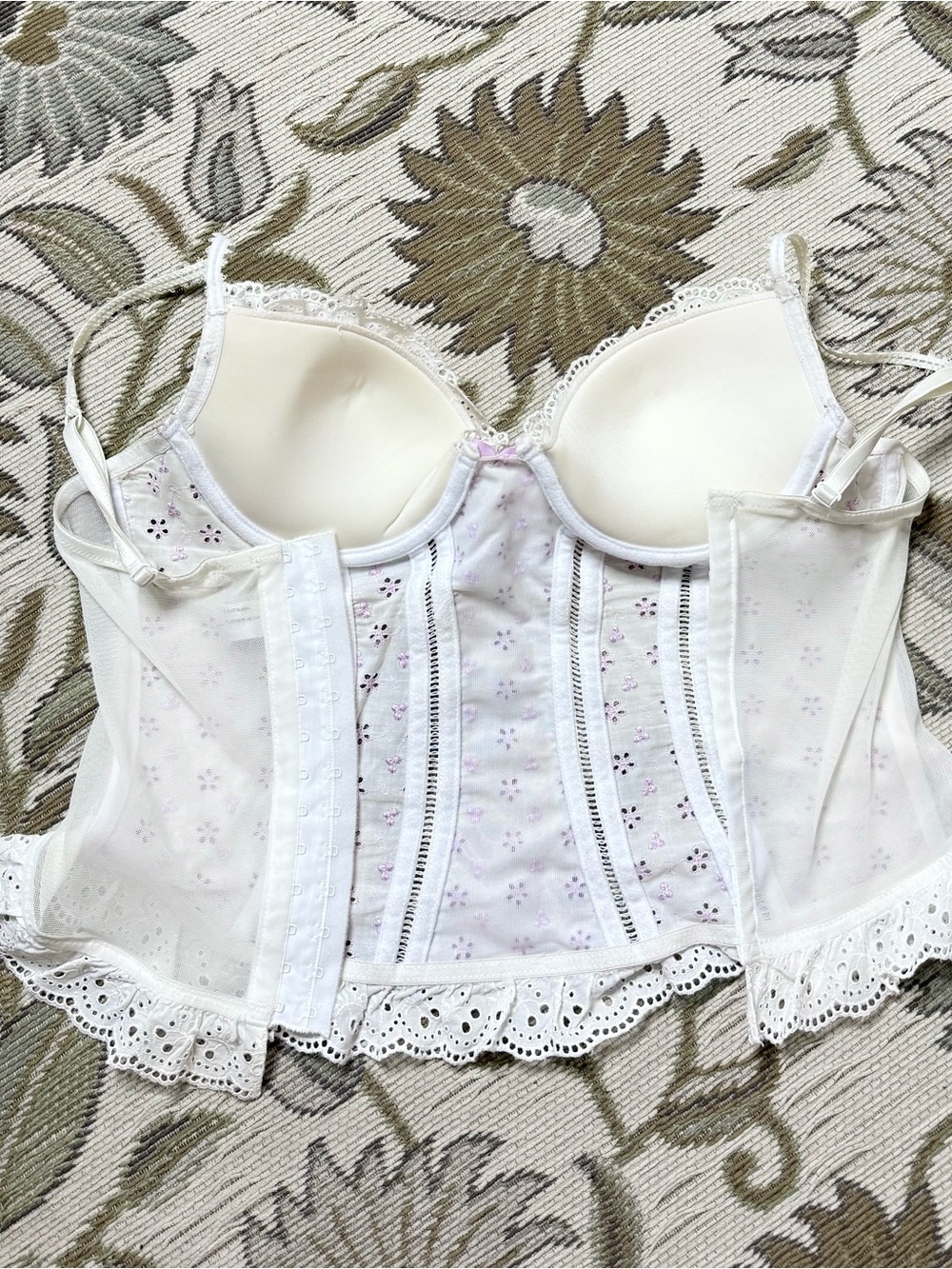 Delicates Cottagecore Corset Bustier Bra Eyelet Lace Ruffles Bow 36B - Picture 3 of 5